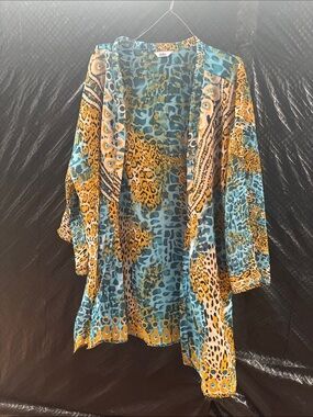 Dalin Blue and Gold Animal Print Kimono